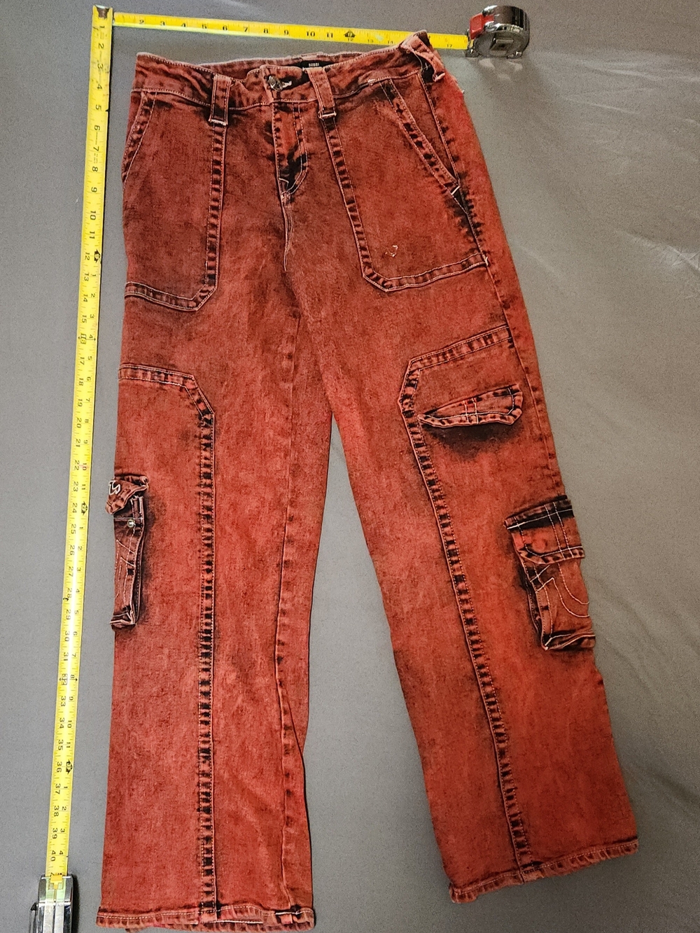 True Religion Women's Rust Red Boyfriend Cargo Jeans